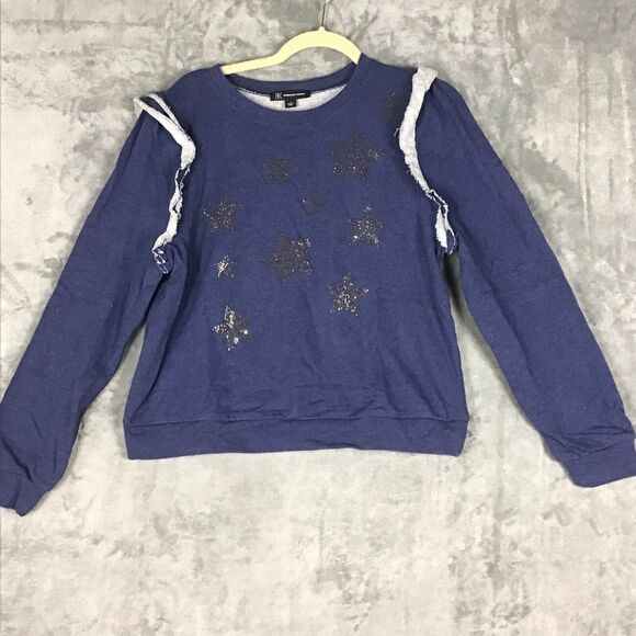 INC International Concepts Women’s Size Large Blue Ruffled Star Sweatshirt NWT - Picture 11 of 15